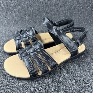 Clarks Elizabelle Kay Black Leather Casual Strappy Sandals Shoes Womens 7.5